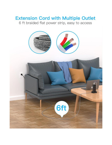 Regleta de Sobretensión One Beat 1.83m 12 Salidas 4 USB Carga Rápida