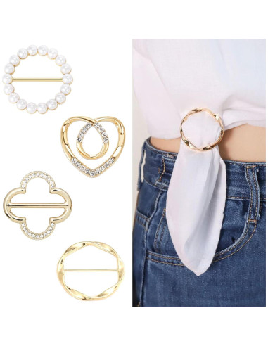 4 Clips de Bufanda de Metal Oro para Mujeres - Accesorios Moda