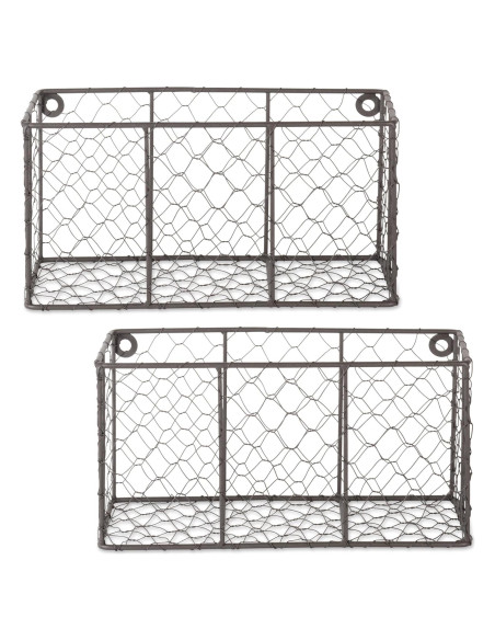 Juego de 2 Cestas de Pared Vintage DII Metal Gris 30x14x15.5cm