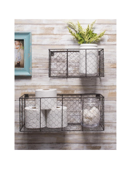 Juego de 2 Cestas de Pared Vintage DII Metal Gris 30x14x15.5cm