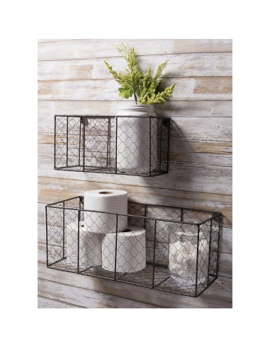 Juego de 2 Cestas de Pared Vintage DII Metal Gris 30x14x15.5cm