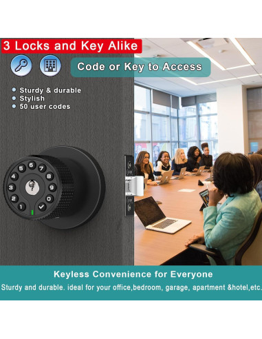 3 Perillas Electrónicas de Puerta Sin Llave BOTHSTAR YJ20R Negras