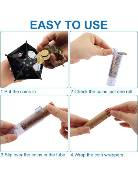 Contador de Monedas 5-en-1 QWLWBU Tubo Clasificador Negro