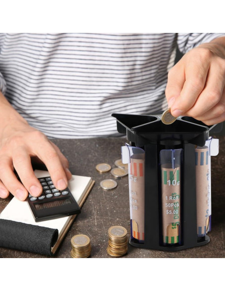 Contador de Monedas 5-en-1 QWLWBU Tubo Clasificador Negro