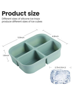 Bandeja de Hielo Nbyouw 2 Pack Silicona Libre BPA Verde 4 Cubos 2