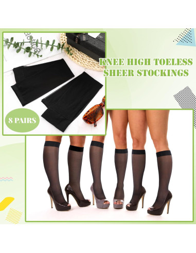 Bonuci 8 Pares de Medias Altas Sin Dedos para Mujeres - Color Nude