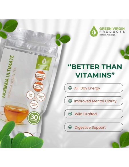 Té de Moringa Oleifera Verde Virgen 100% Puro - 30 Bolsitas