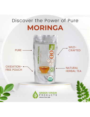 Té de Moringa Oleifera Verde Virgen 100% Puro - 30 Bolsitas