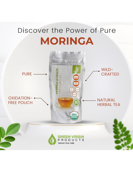 Té de Moringa Oleifera Verde Virgen 100% Puro - 30 Bolsitas