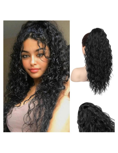 Extensión de Cola de Caballo Rizada SEIKEA 46 cm Negra Clip