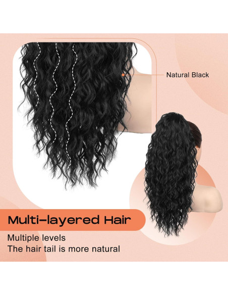 Extensión de Cola de Caballo Rizada SEIKEA 46 cm Negra Clip