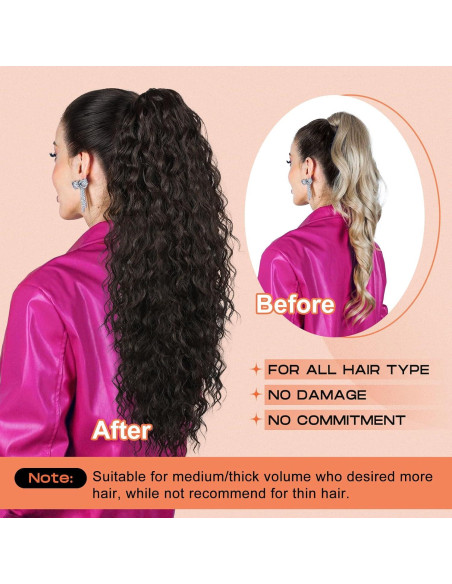 Extensión de Cola de Caballo Rizada SEIKEA 46 cm Negra Clip