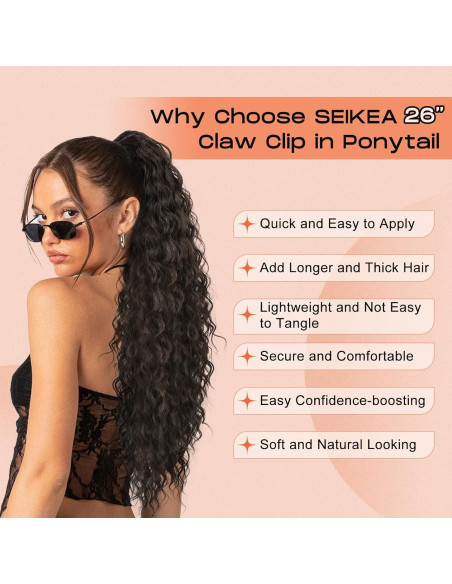Extensión de Cola de Caballo Rizada SEIKEA 46 cm Negra Clip