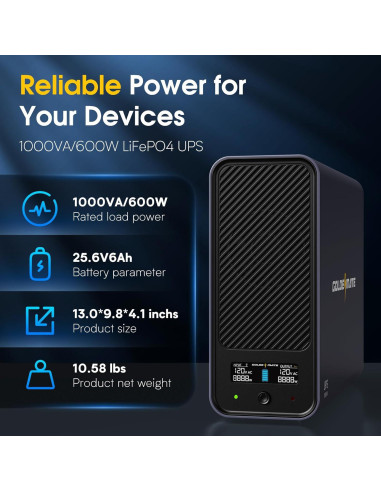 UPS 1000VA 600W GOLDENMATE Pro con Batería LiFePO4 y LCD