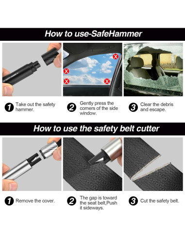 Martillo de Seguridad Aukmak 2 en 1 Rompe Ventanas y Cortador