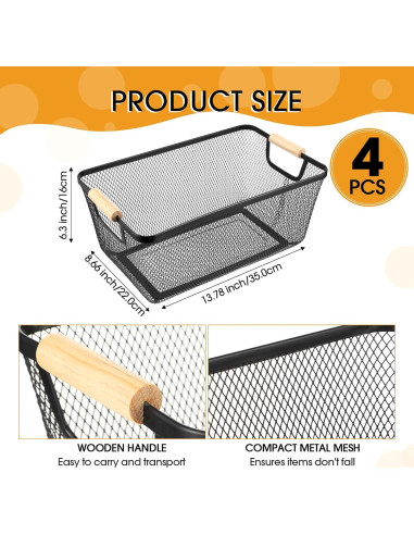 Cesta de Alambre de Metal Ziliny Grande con Mangos de Madera