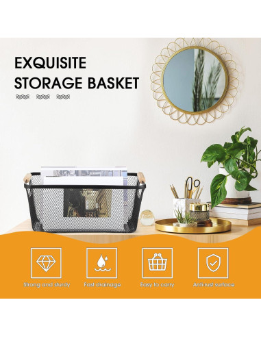 Cesta de Alambre de Metal Ziliny Grande con Mangos de Madera