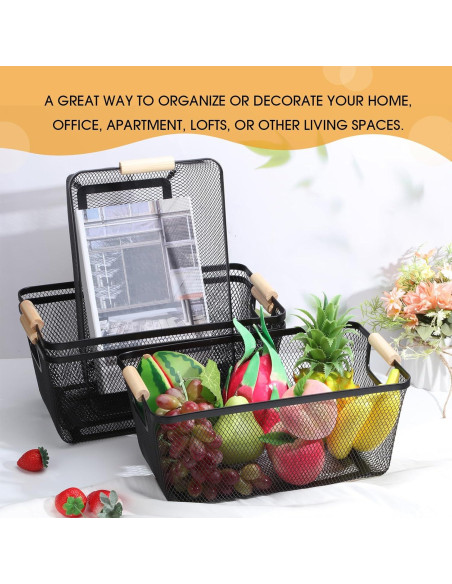 Cesta de Alambre de Metal Ziliny Grande con Mangos de Madera