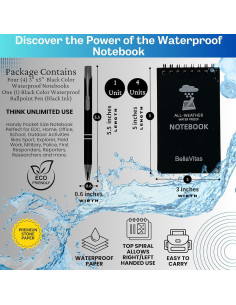 Cuaderno Impermeable Bellavitas 3x5 Negro - Paquete de 4 2