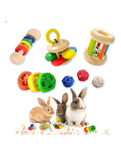 Juguetes de Madera para Conejos QWR 9PCS - Seguro y Colorido
