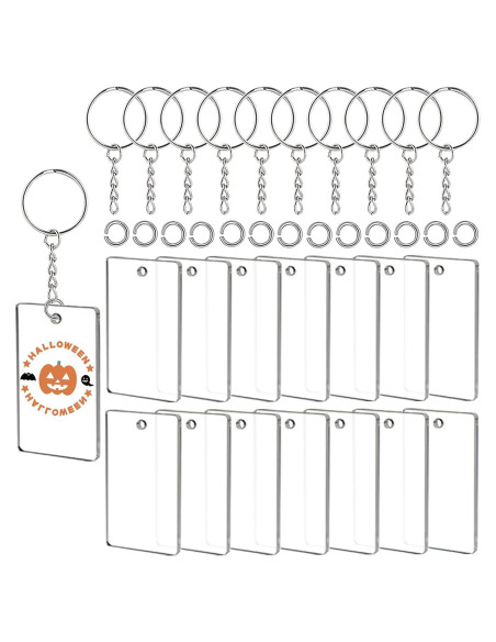 90 Piezas Llaveros Vacíos Rectangulares Acrílico ArtCute