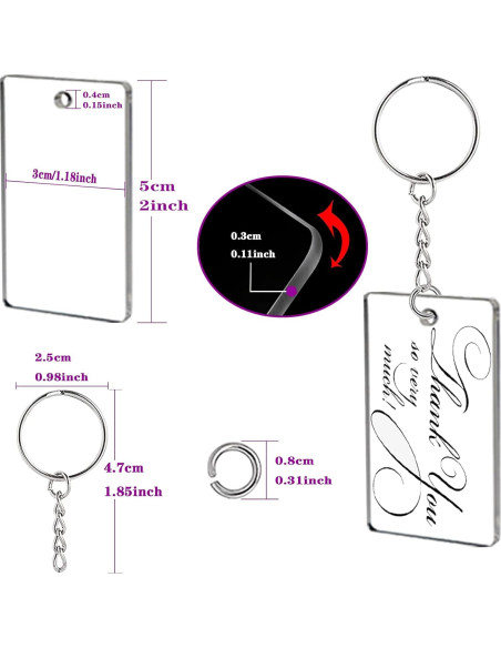 90 Piezas Llaveros Vacíos Rectangulares Acrílico ArtCute