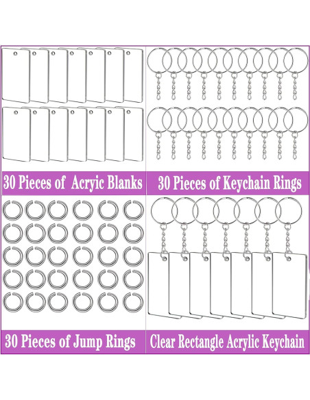 90 Piezas Llaveros Vacíos Rectangulares Acrílico ArtCute