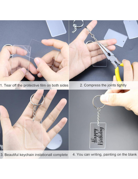 90 Piezas Llaveros Vacíos Rectangulares Acrílico ArtCute