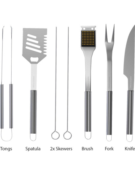 Juego de Utensilios BBQ Home-Complete 7 Piezas Acero Inoxidable