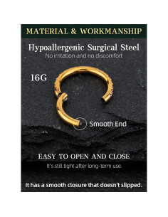 Aro de nariz hipoalergénico 16G 6mm oro 14K - Joyería HANCAO 2