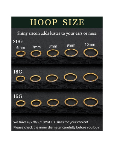 Aro de nariz hipoalergénico 16G 6mm oro 14K - Joyería HANCAO