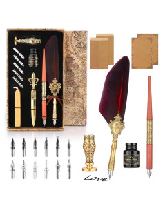 Juego de Caligrafía GrnVibe 27 Pcs con Pluma de Pavo Real