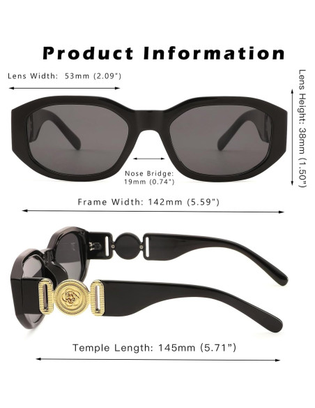 Gafas de sol rectangulares COASION UV400 para mujer - Negro/Gris Gafas de sol rectangulares COASION UV400 para mujer - Negro/Gris