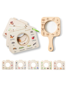 Lupa de Madera para Niños ibwaae con Tarjetas Educativas