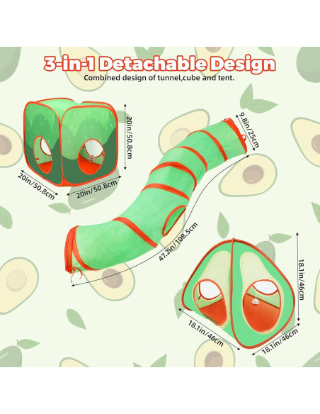 Túnel y Cubo Colapsable para Conejos YUEPET 3 en 1 Aguacate