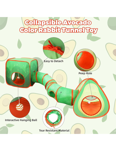 Túnel y Cubo Colapsable para Conejos YUEPET 3 en 1 Aguacate