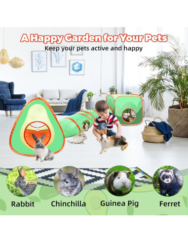 Túnel y Cubo Colapsable para Conejos YUEPET 3 en 1 Aguacate
