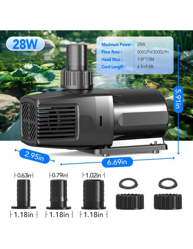 Bomba de Agua Ajustable Hygger 28W 800GPH para Acuario