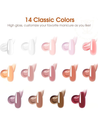 Kit de Gel de Uñas Poly ROSALIND - 14 Colores + Mini Lámpara UV