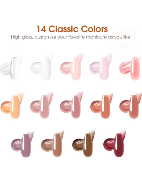 Kit de Gel de Uñas Poly ROSALIND - 14 Colores + Mini Lámpara UV