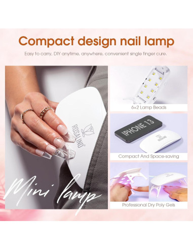 Kit de Gel de Uñas Poly ROSALIND - 14 Colores + Mini Lámpara UV