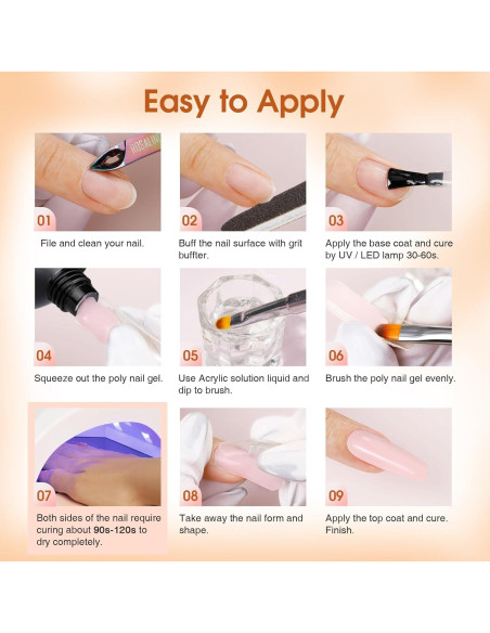 Kit de Gel de Uñas Poly ROSALIND - 14 Colores + Mini Lámpara UV