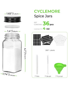 Tarros de Especias de Vidrio CycleMore 36 Pcs 4 oz Cuadrados 2