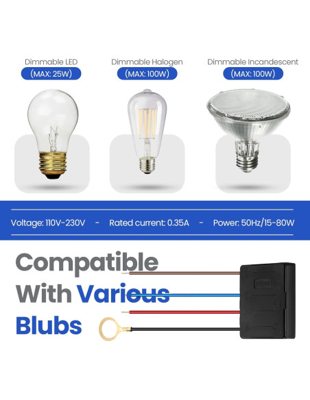 Atenuador Táctil 3 Vías Inara Lighting 100W LED Incandescente