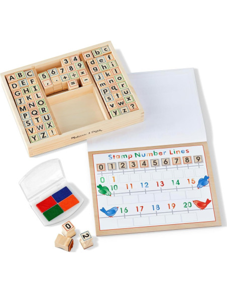 Conjunto de Sellos de Madera Deluxe Melissa y Doug ABCs 123s