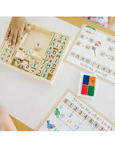 Conjunto de Sellos de Madera Deluxe Melissa y Doug ABCs 123s