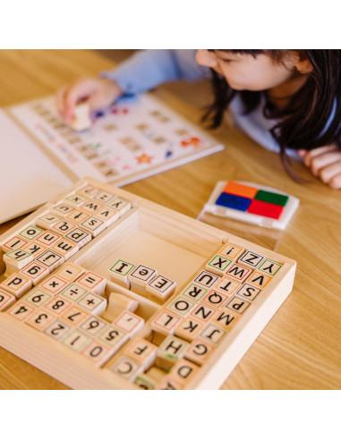 Conjunto de Sellos de Madera Deluxe Melissa y Doug ABCs 123s