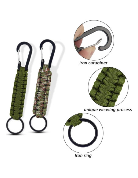 Paquete de 6 llaveros de paracord Yuntop con mosquetón Paquete de 6 llaveros de paracord Yuntop con mosquetón