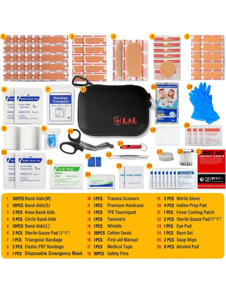 Kit de Primeros Auxilios L&L 120 Piezas Impermeable para Emergencias