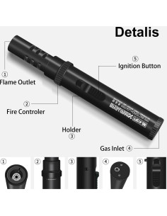 Encendedor de Antorcha Butano CAMVIL TORCH Negro Recargable 2